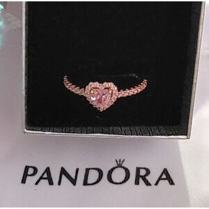 Pandora Sparkling Pink Heart Ring Rose Gold Plated Cubic Zirconia 188421C04
